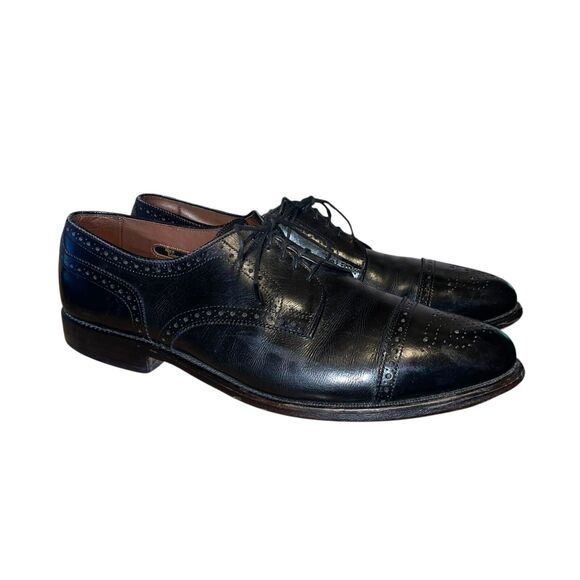 Allen Edmonds Men\'s 10.5 Black Sanford Leather Brogue Cap Toe Oxford Dress Shoes